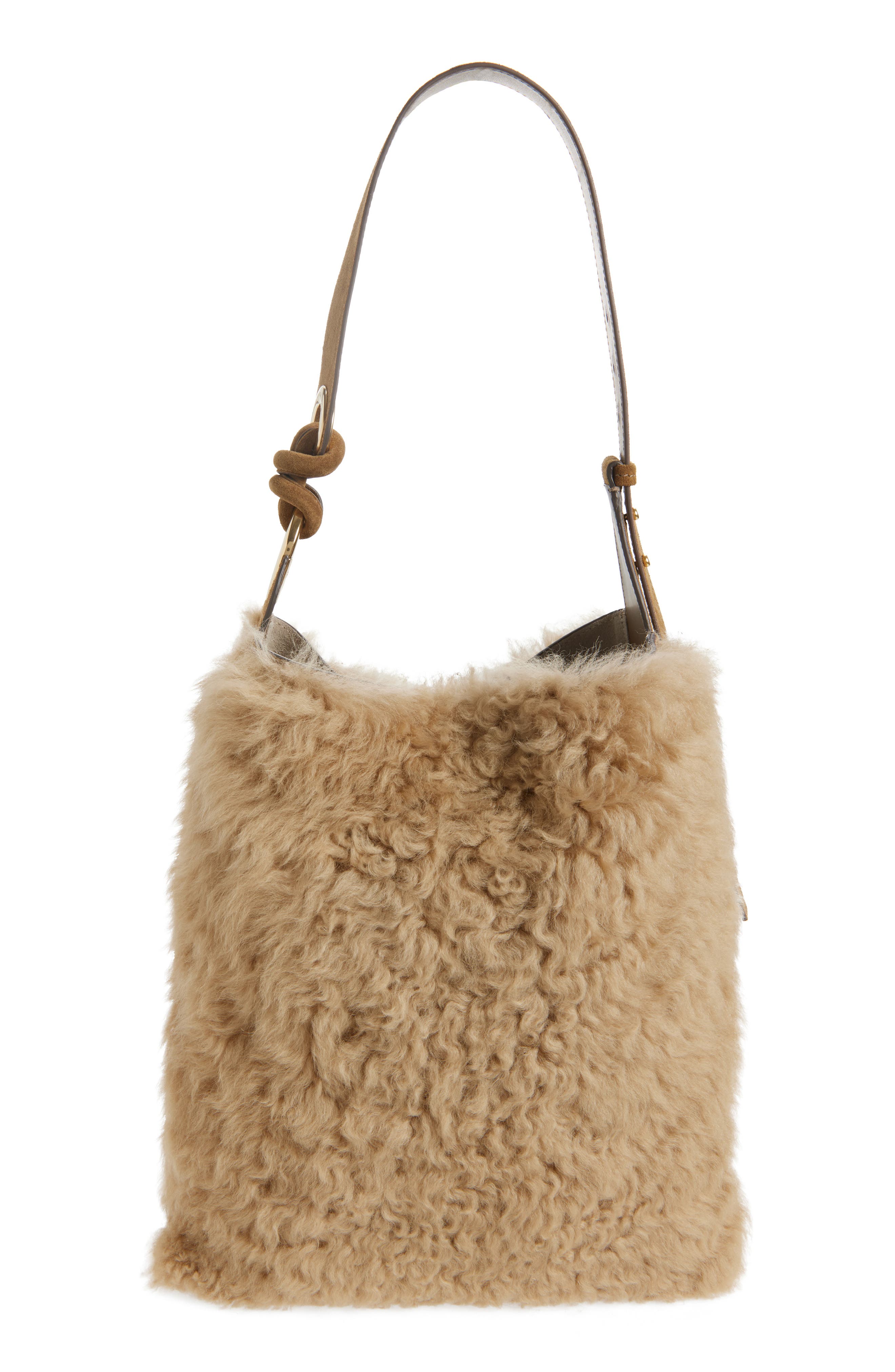 Anya Hindmarch Ringo Genuine Shearling North/South Shoulder Bag, Alternate, color, Taupe