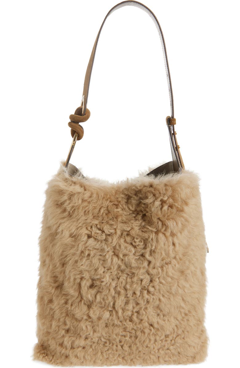 Anya Hindmarch Ringo Genuine Shearling North/South Shoulder Bag, Alternate, color, Taupe