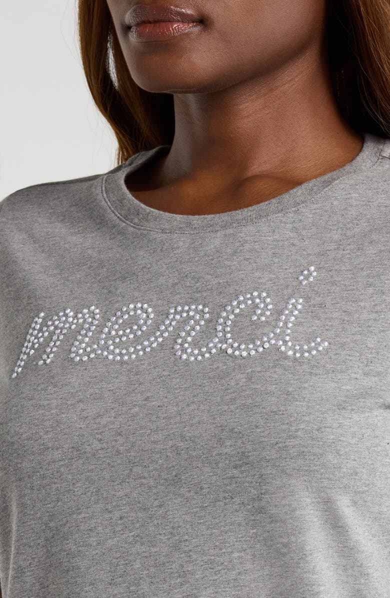 Cinq à Sept Merci Embellished Cotton Graphic T-Shirt, Alternate, color, Heather Grey/ White