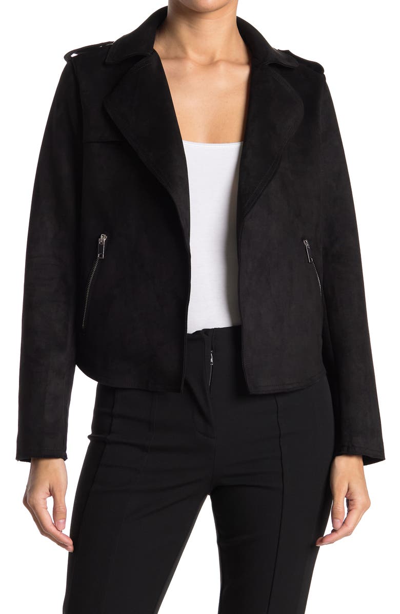 T Tahari Faux Suede Crop Moto Jacket, Main, color,