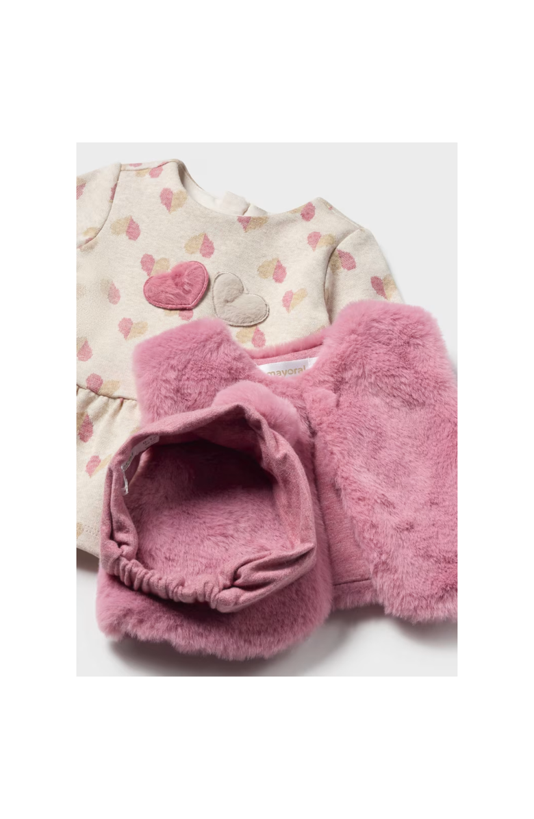 Mayoral 3 Piece Set with Faux Fur Vest, Alternate, color, Beige