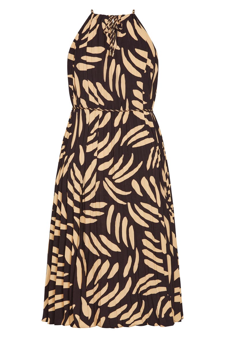 Tatum Pleated Tie Waist Dress, Alternate, color, TAUPE/ BLK