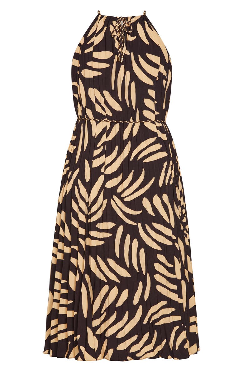 City Chic Tatum Pleated Tie Waist Dress, Alternate, color, Taupe/ Blk