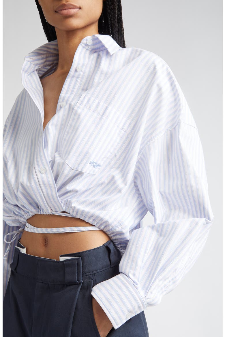 Cotton Oxford Crop Wrap Button-Up Shirt, Alternate, color, BLUE/ PINK
