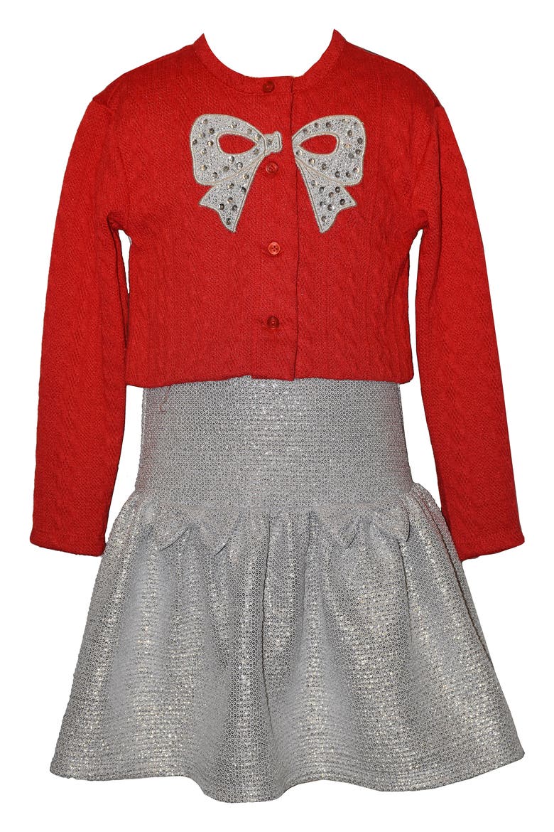 Kids' Bow Cardigan & Dress Set, Main, color, RED
