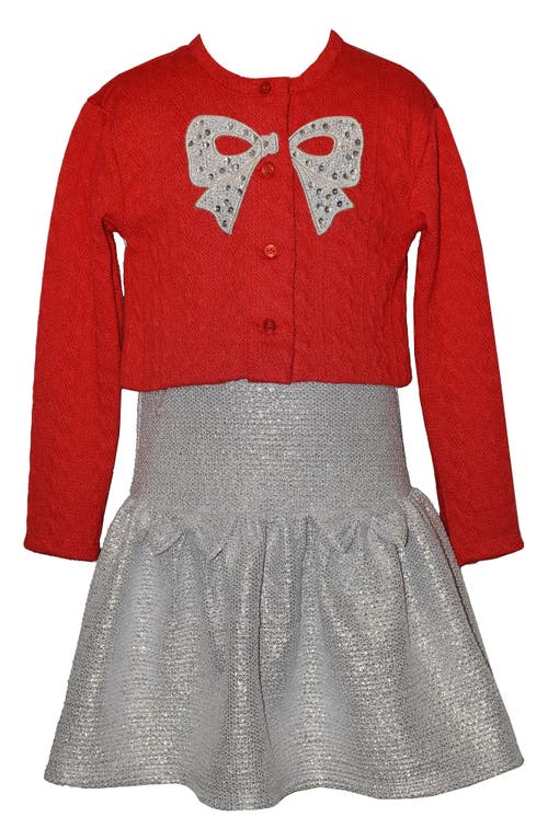 Iris & Ivy Kids' Bow Cardigan & Dress Set In Red