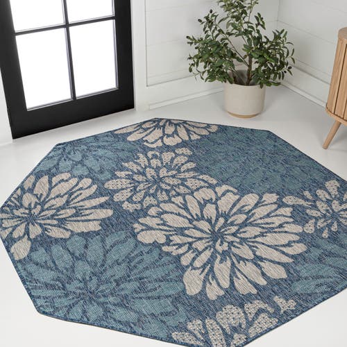 Jonathan Y Zinnia Modern Floral Textured Weave Octagon Indoor/outdoor Area Rug In Blue