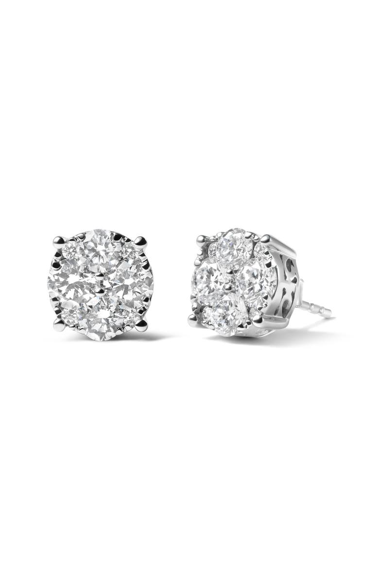 14K White Gold 2.00 Ct Lab Grown Diamond Cluster Stud Earrings, Alternate, color, White