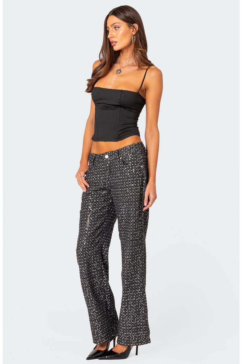 Nyah Sequin Low Rise Wide Leg Jeans, Alternate, color, BLACK