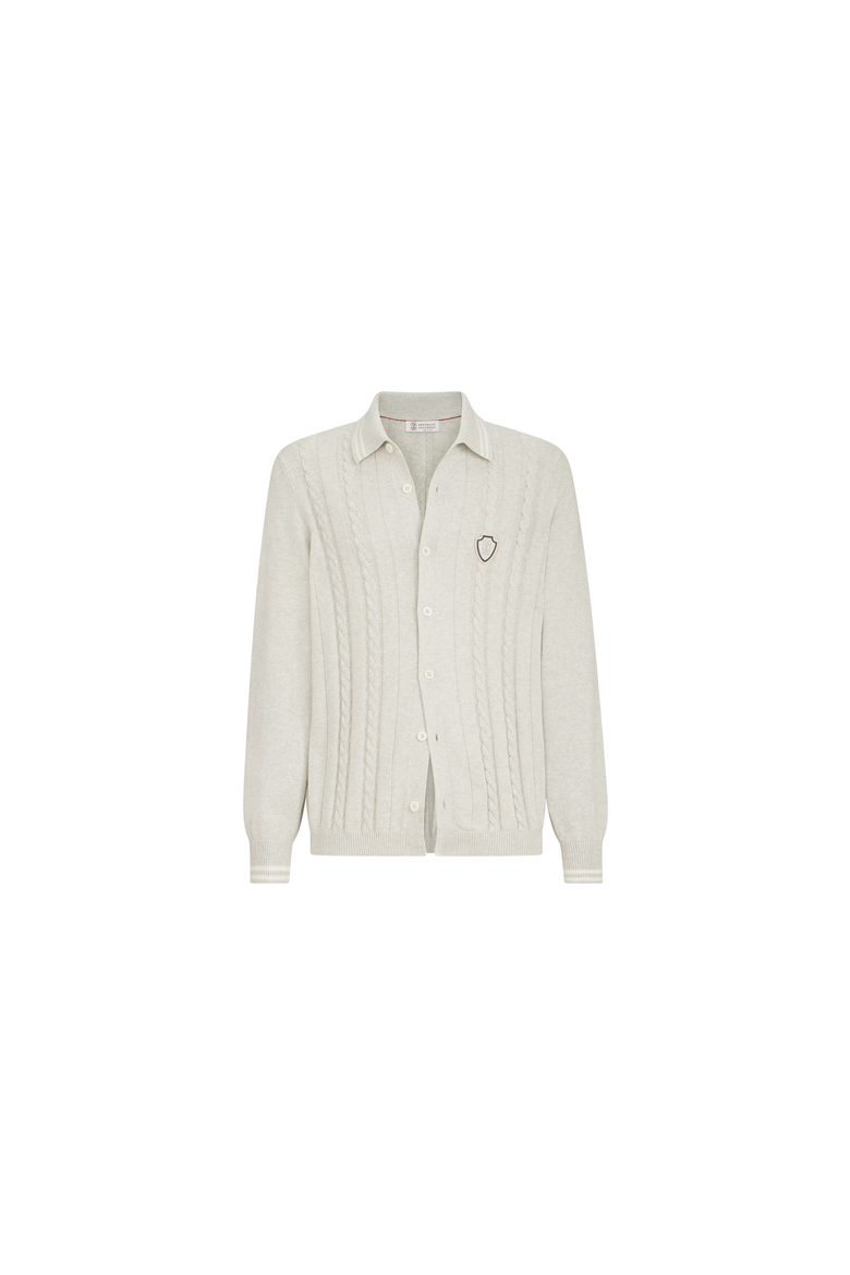 Cotton cable knit shirt with logo, Alternate, color, White