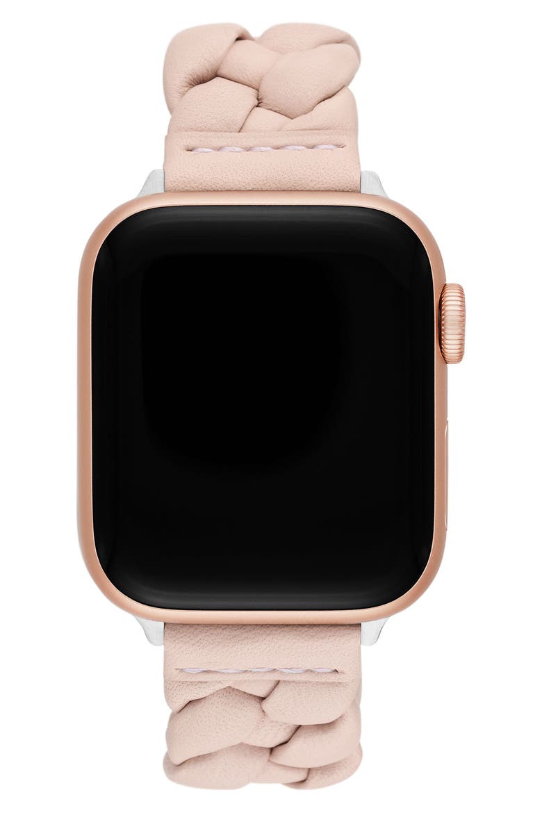 braided leather 20mm Apple Watch® watchband, Alternate, color, BLUSH