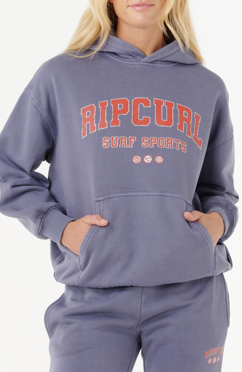 Rip Curl Varsity Sports Cotton Hoodie, Main, color, Blue Grey