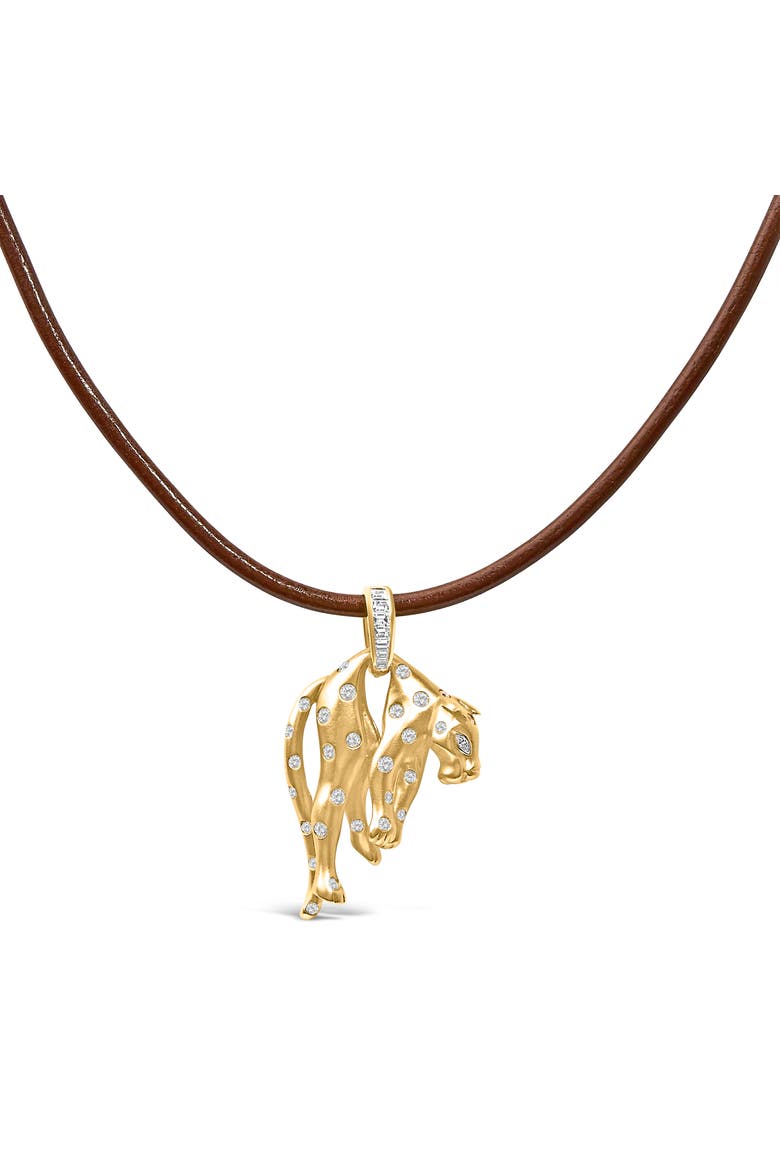 18K 1.00 Cttw Diamond Cat and Bail Pendant Necklace Collar with Matte Finish, Main, color, Yellow