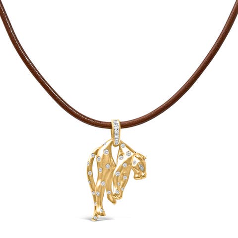 18K 1.00 Cttw Diamond Cat and Bail Pendant Necklace Collar with Matte Finish