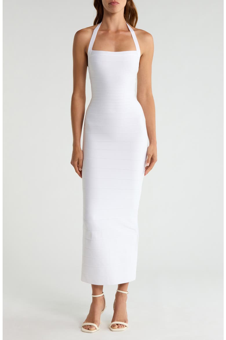 The Silhouette Halter Neck Bandage Midi Dress, Main, color, WHITE