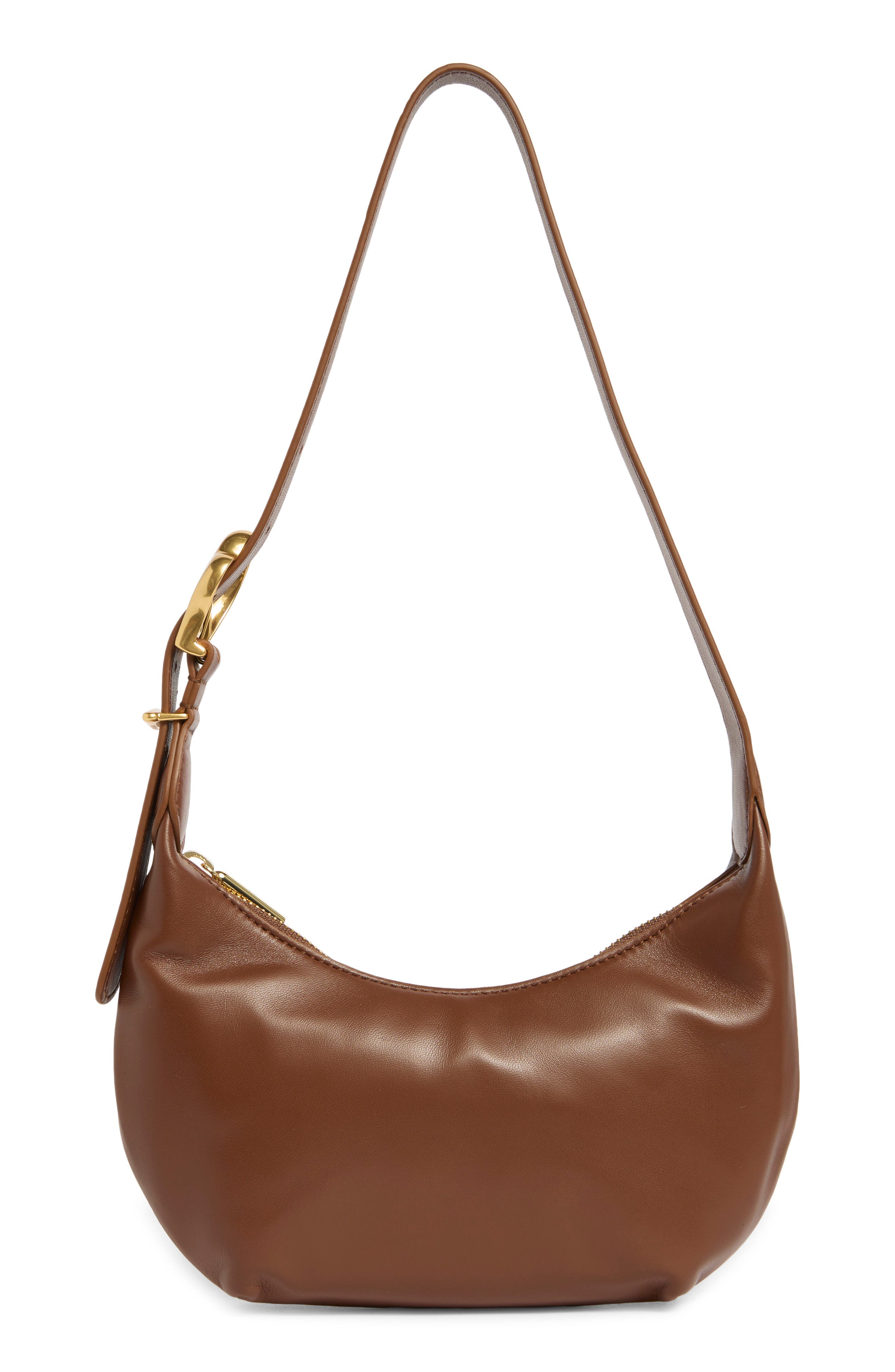 Cuyana Mini Celestia Leather Shoulder Bag, Alternate, color, Dark Chestnut
