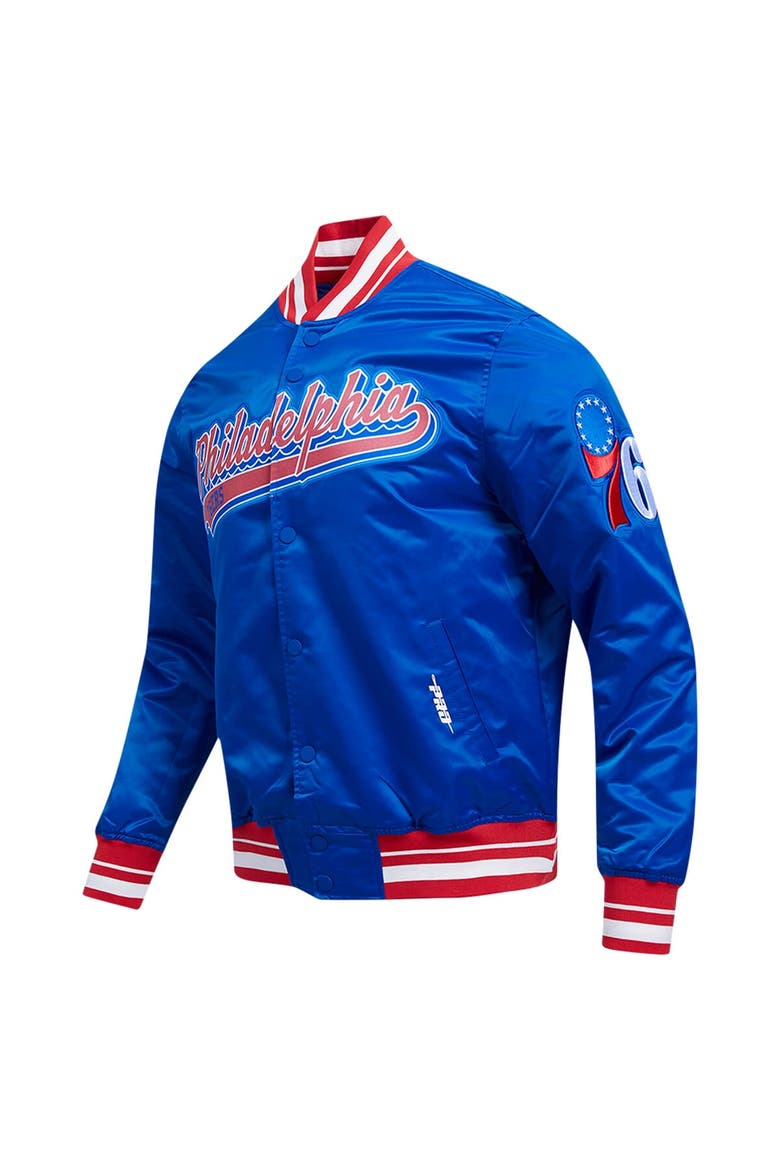 Men's Pro Standard Royal Philadelphia 76ers Script Tail Full-Snap Satin Varsity Jacket, Alternate, color, Royal