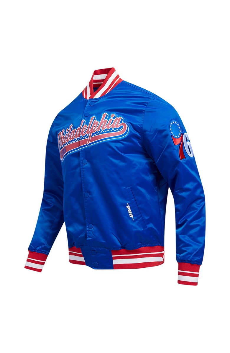 PRO STANDARD Men's Pro Standard Royal Philadelphia 76ers Script Tail Full-Snap Satin Varsity Jacket, Alternate, color, Royal