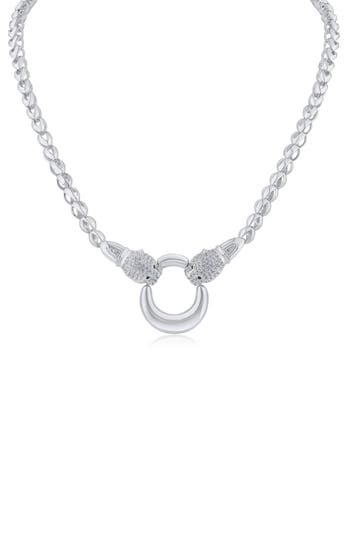Kenneth Jay Lane Pavé Cubic Zirconia Panther Head Circle Pendant Necklace