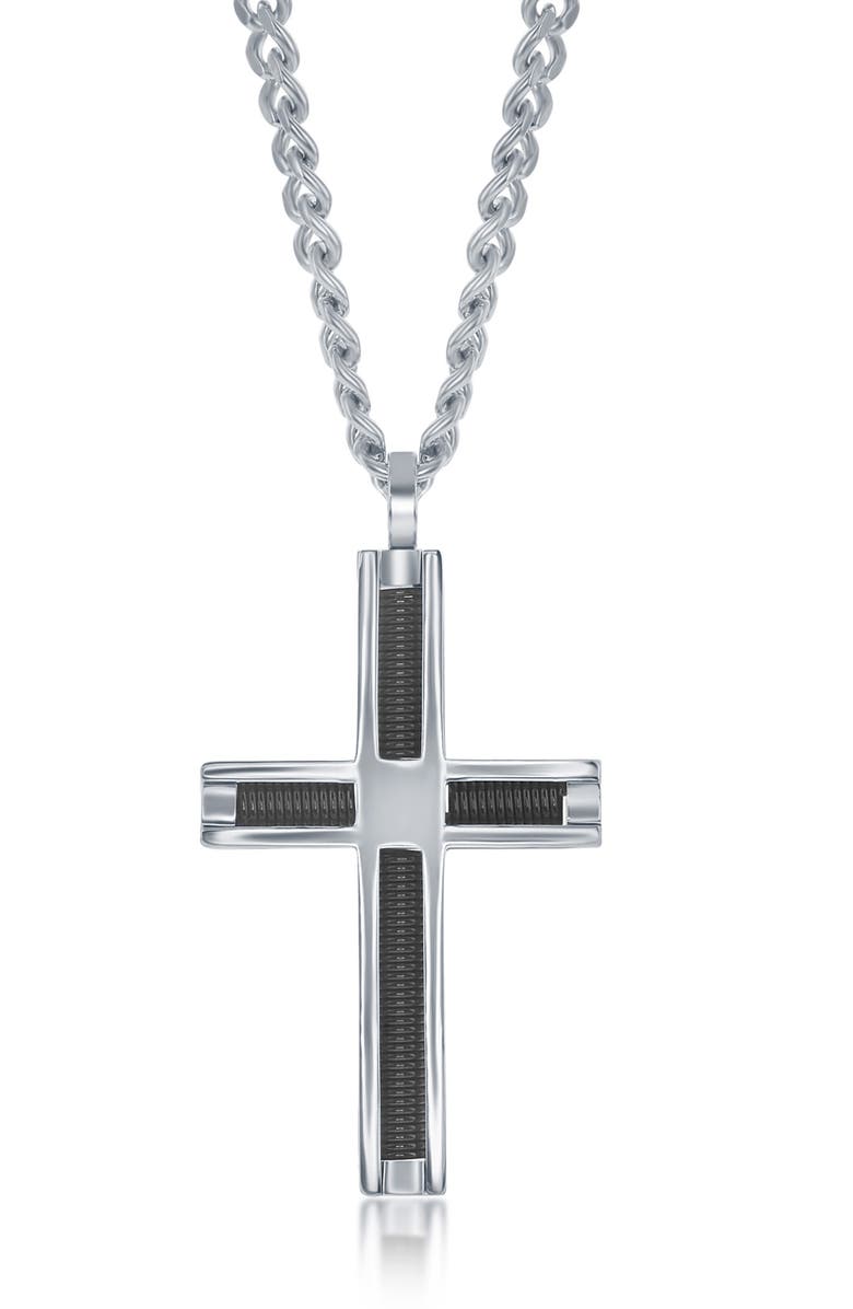 BLACKJACK Polished Cross Pendant Necklace, Main, color, 