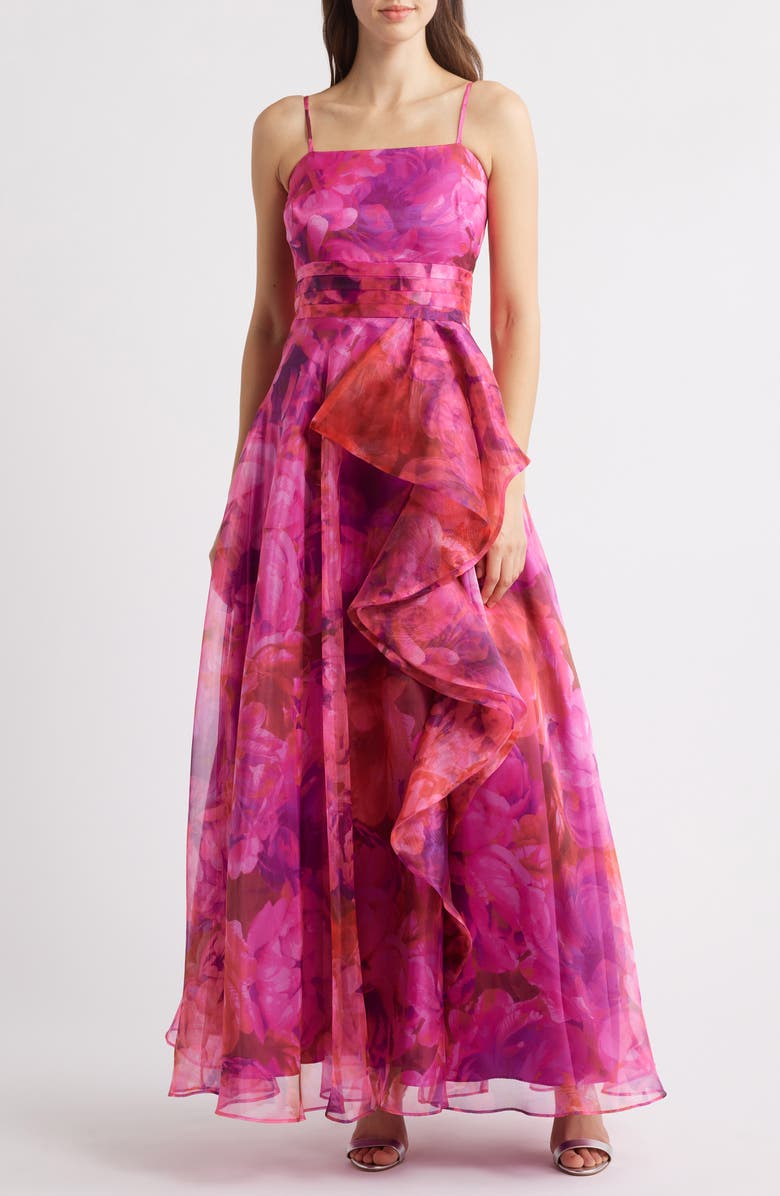 Eliza J Organza A-Line Dress, Main, color, Magenta