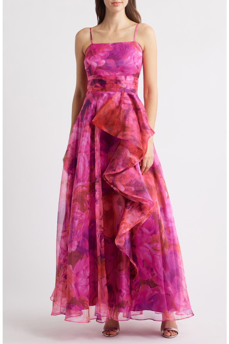 eliza j floral organza dress Eliza J Women's Sleeveless V-Neck Ruffle Gown - Lke