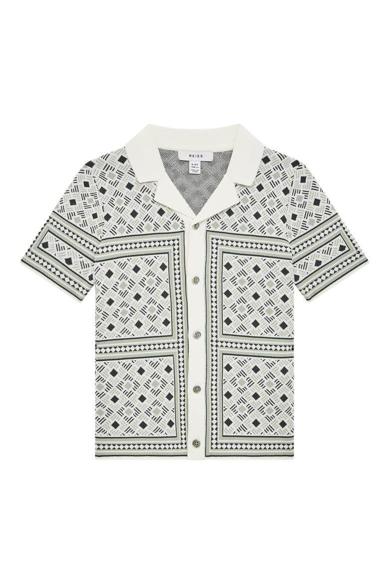 Kids' Charmer Jr. Geometric Jacquard Short Sleeve Cardigan, Main, color, SAGE