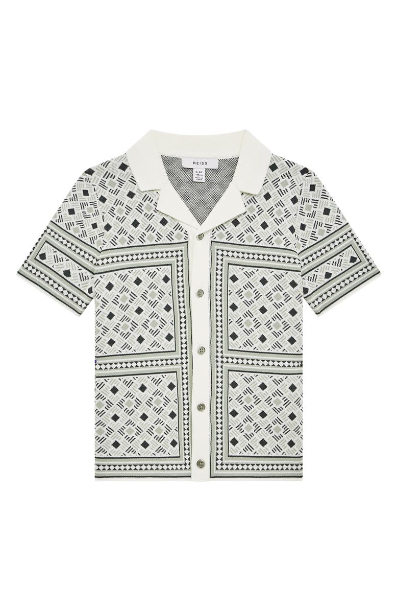 Reiss Kids' Charmer Jr. Geometric Jacquard Short Sleeve Cardigan, Main, color,