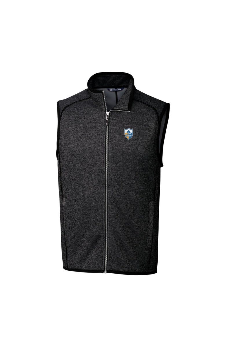 Cutter & Buck Men's Cutter & Buck Heather Charcoal Los Angeles Chargers Throwback Logo Mainsail Sweater-Knit Full-Zip Vest, Alternate, color, 
