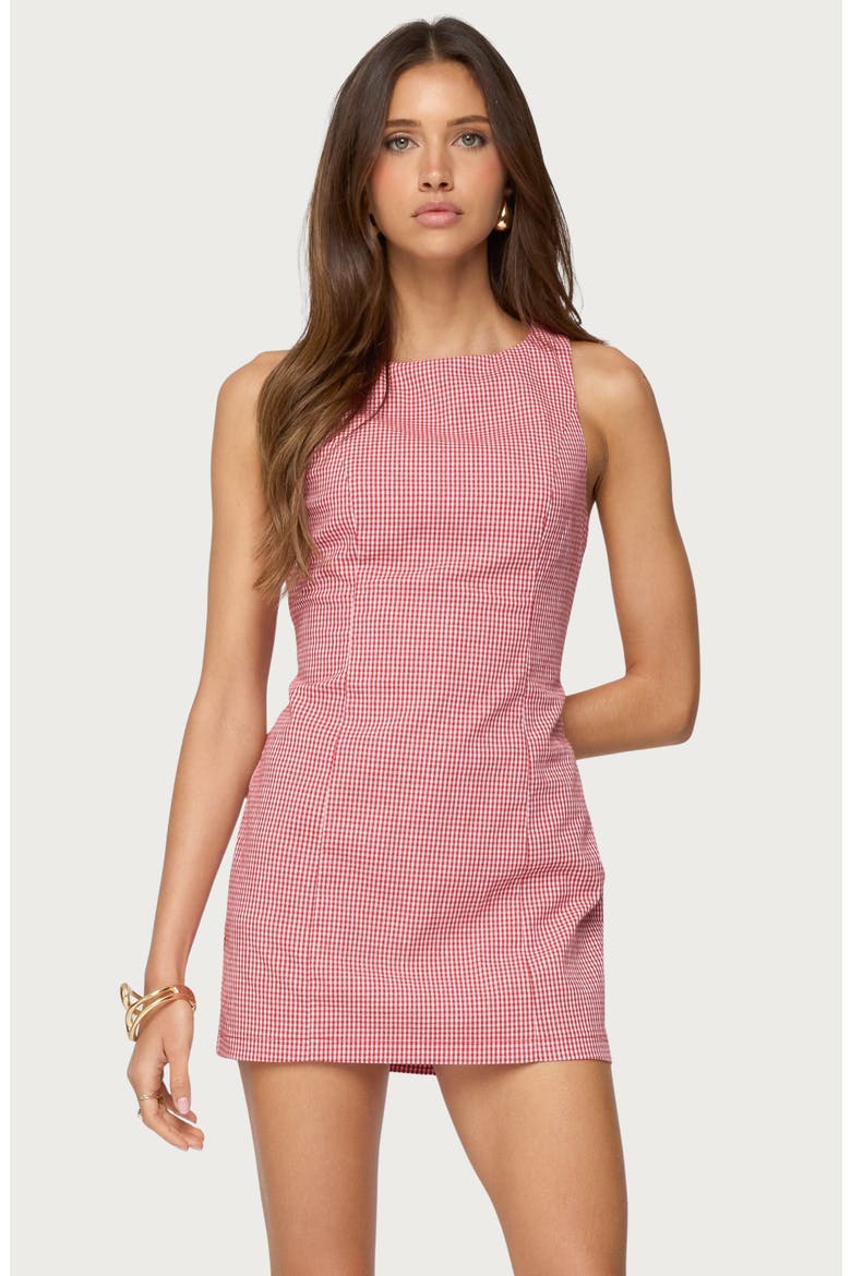 Macee Gingham Sleeveless Romper, Alternate, color, RED