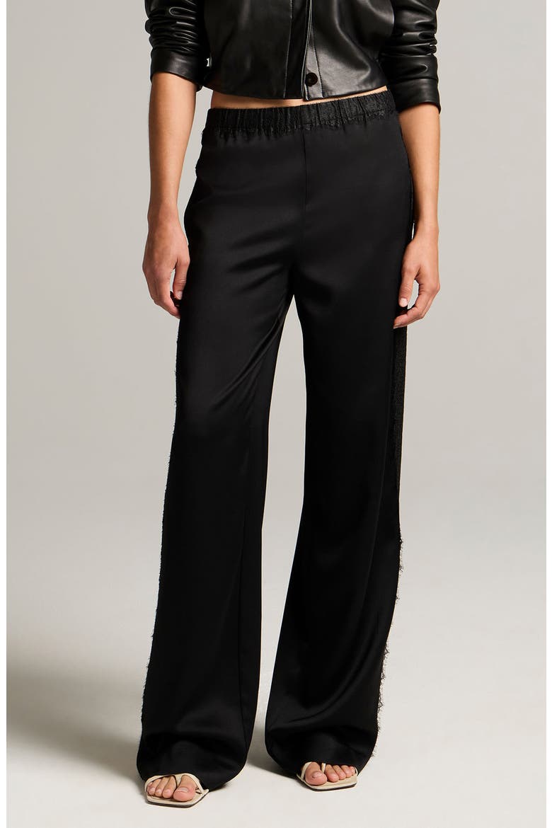 Lace Trim Satin Pants, Main, color, BLACK