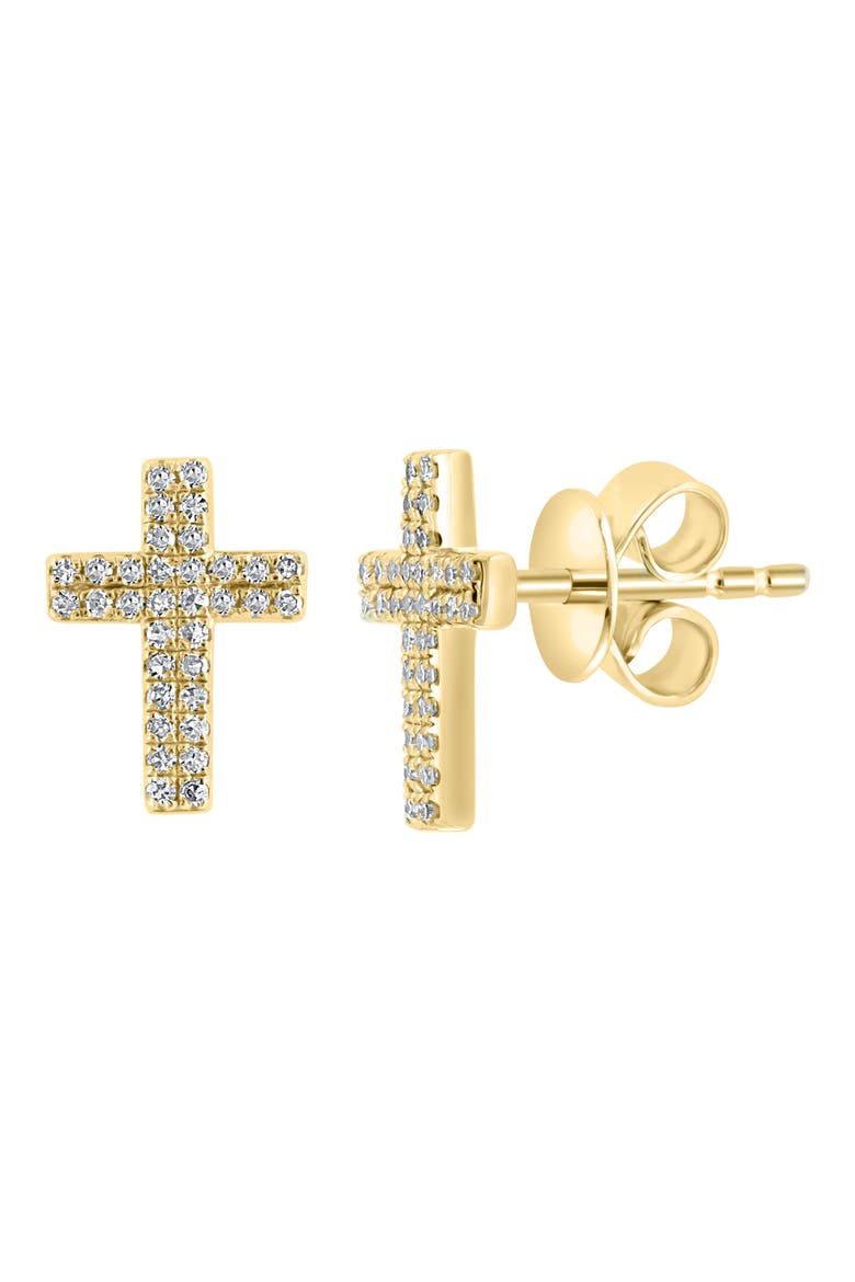Diamond Cross Stud Earrings, Alternate, color, YELLOW