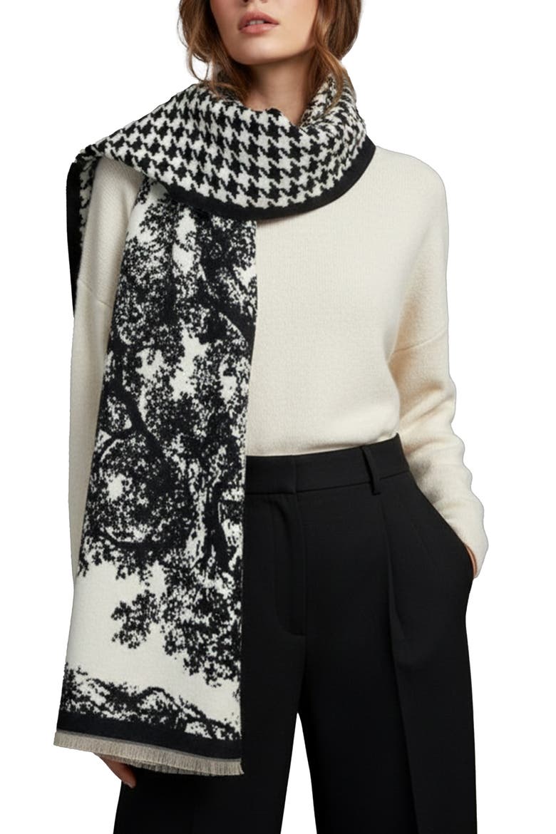 Reversible Houndstooth Print Scarf, Main, color, BLACK