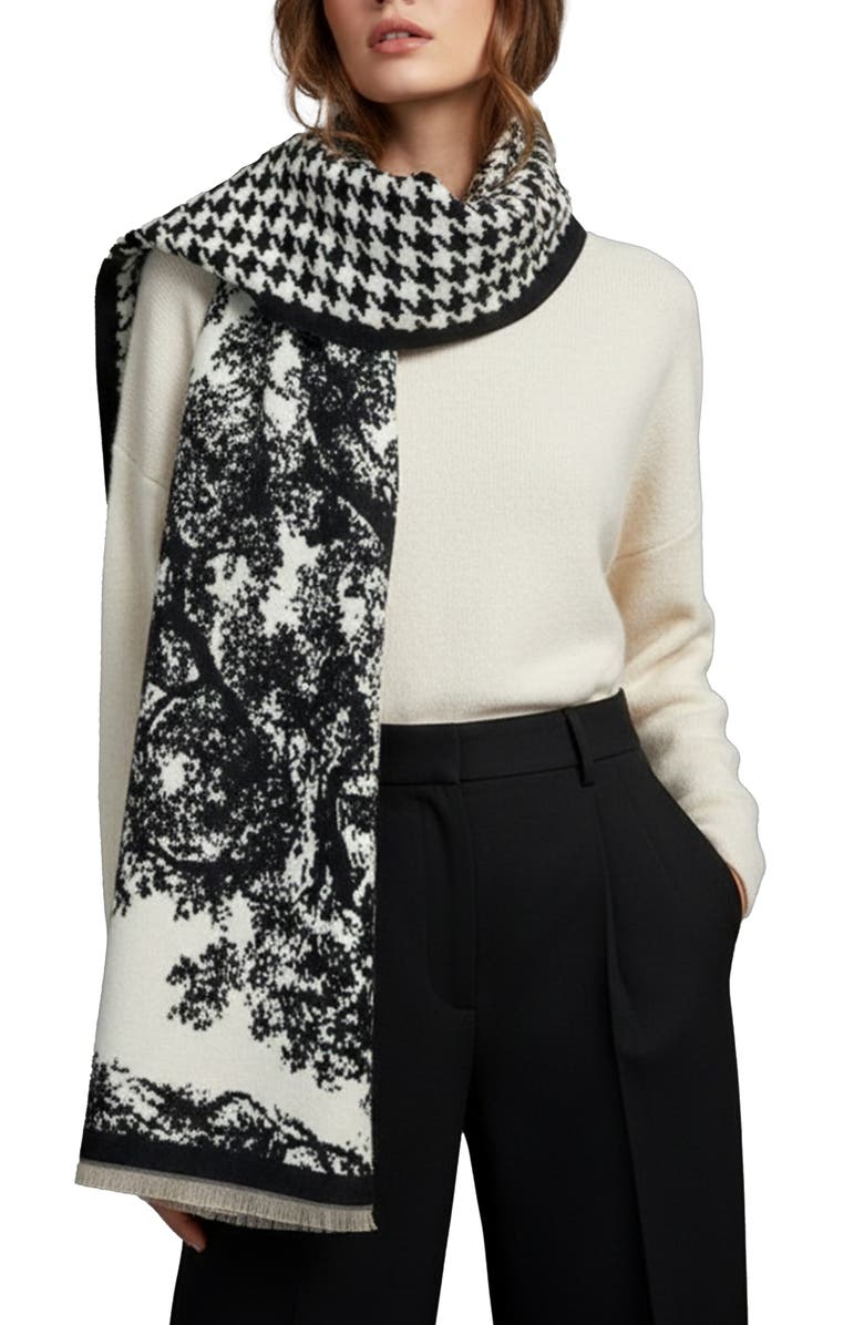 SAACHI Reversible Houndstooth Print Scarf, Main, color, Black