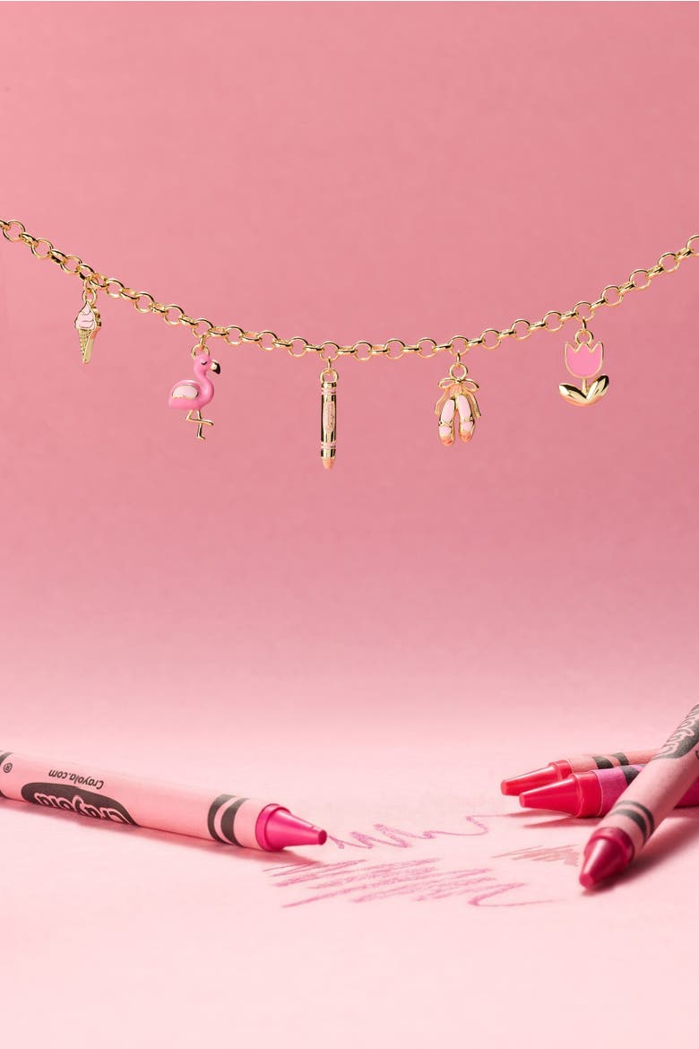 Crayola x Alex and Ani Fan Favorites Tickle Me Pink Charm Bracelet, Alternate, color, Gold