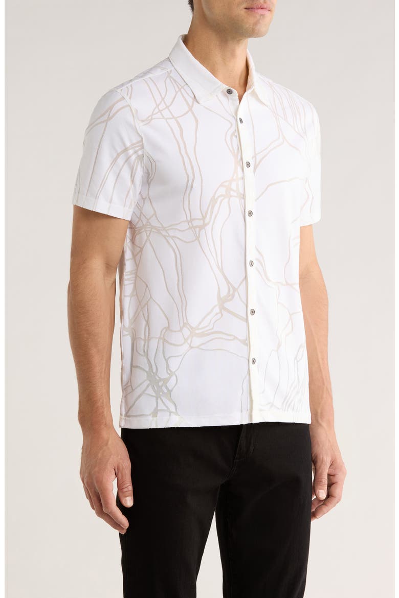 Elio Tangled Burnout Short Sleeve Button-Up Shirt, Alternate, color, WHITE