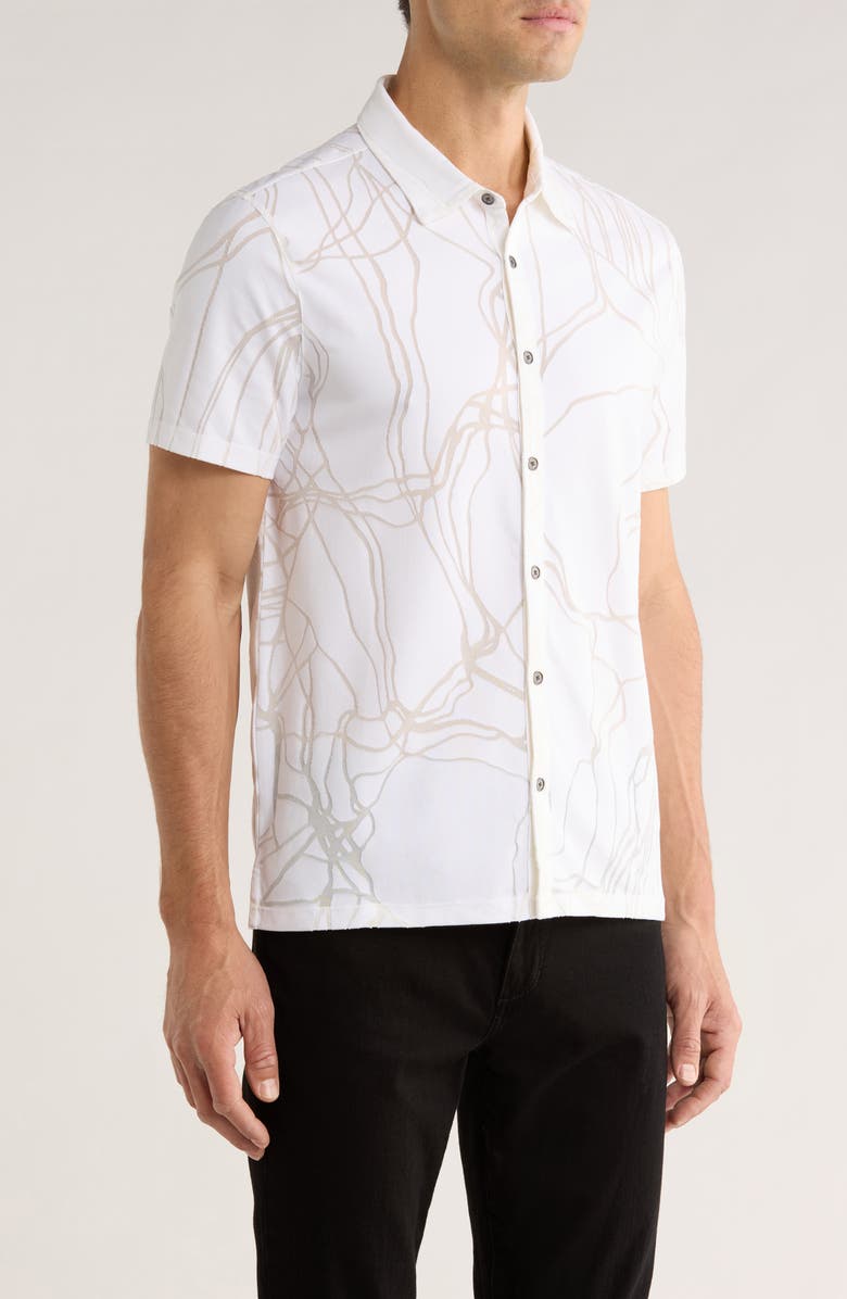 John Varvatos Elio Tangled Burnout Short Sleeve Button-Up Shirt, Alternate, color, White