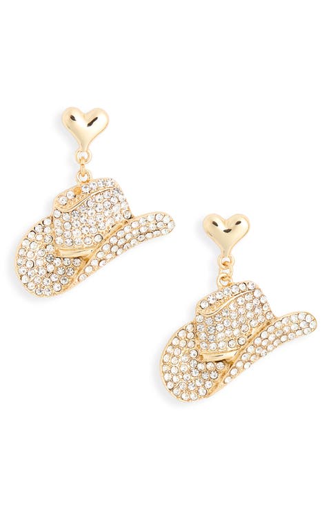 Cowboy Crystal Pavé Hat Drop Earrings