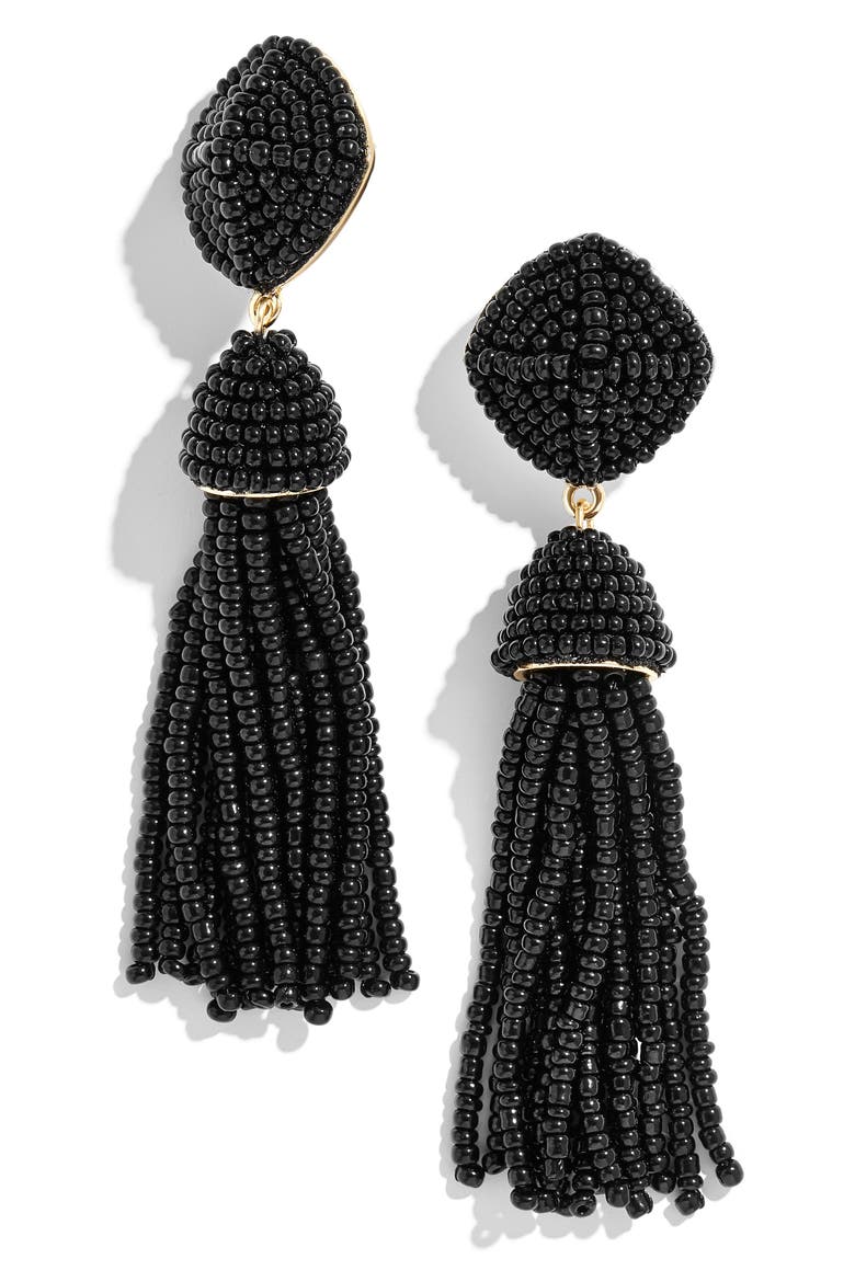 Rubina Beaded Tassel Earrings, Main, color, BLACK