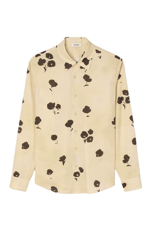Sandro Mens Off White Floral-print Pointed-collar Linen Blend Shirt In Gold