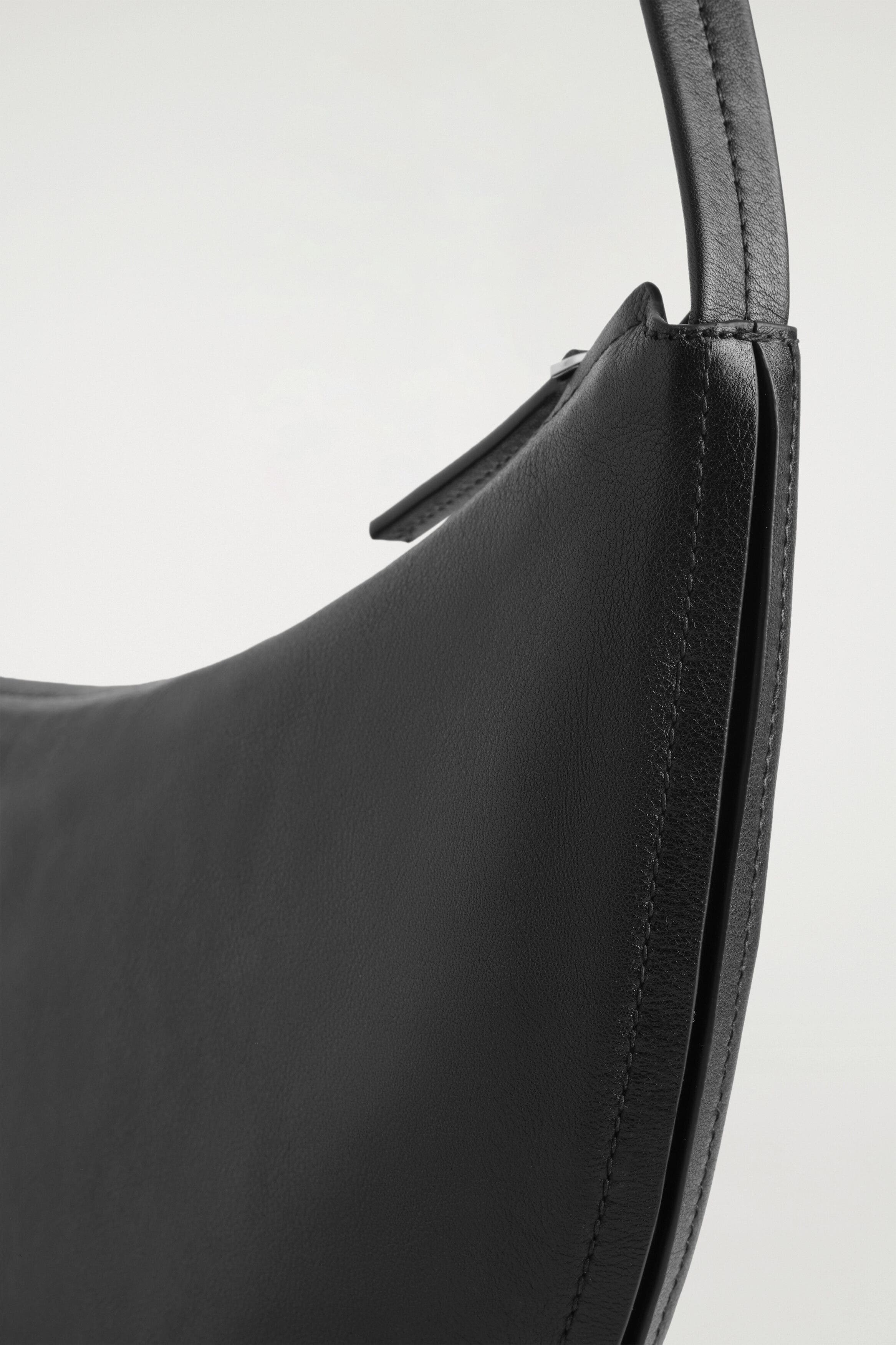 Curved Shoulder Bag - Leather, Alternate, color, BLACK