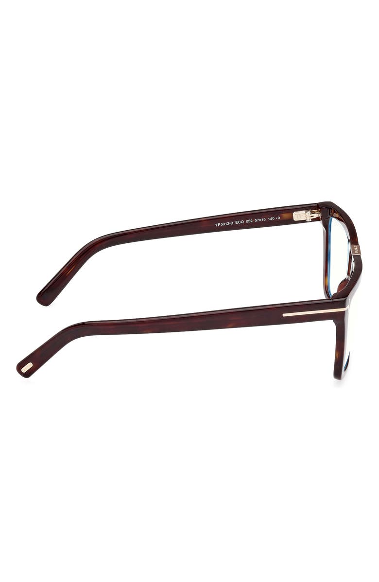 TOM FORD 57mm Square Blue Light Blocking Glasses, Alternate, color, Havana Eco / T Logo