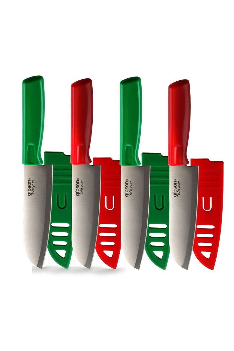 Grantville 4 Piece 6 Inch Santoku Knife with Sheath, Main, color, Red and Green