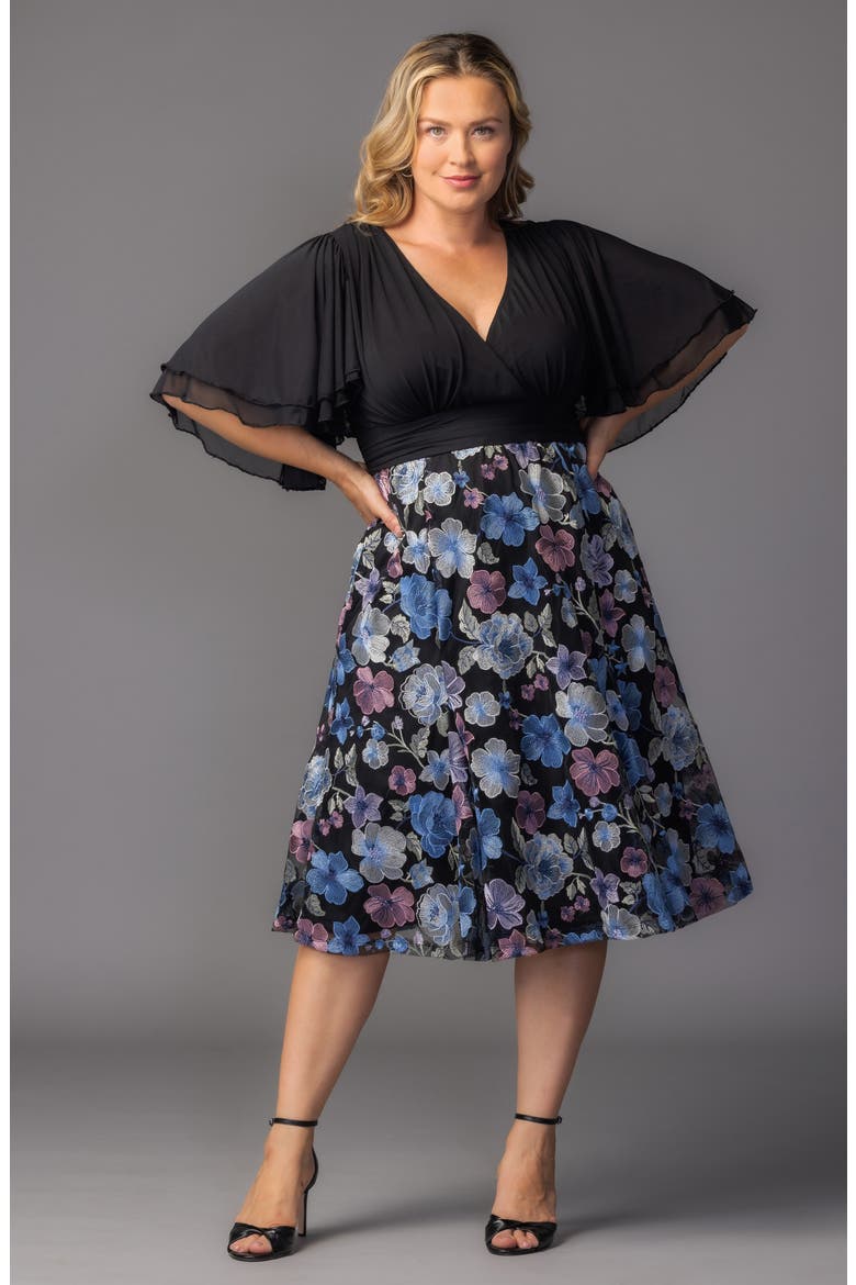 Lillian Embroidered Flutter Sleeve Cocktail Dress, Alternate, color, FLORAL FROLIC