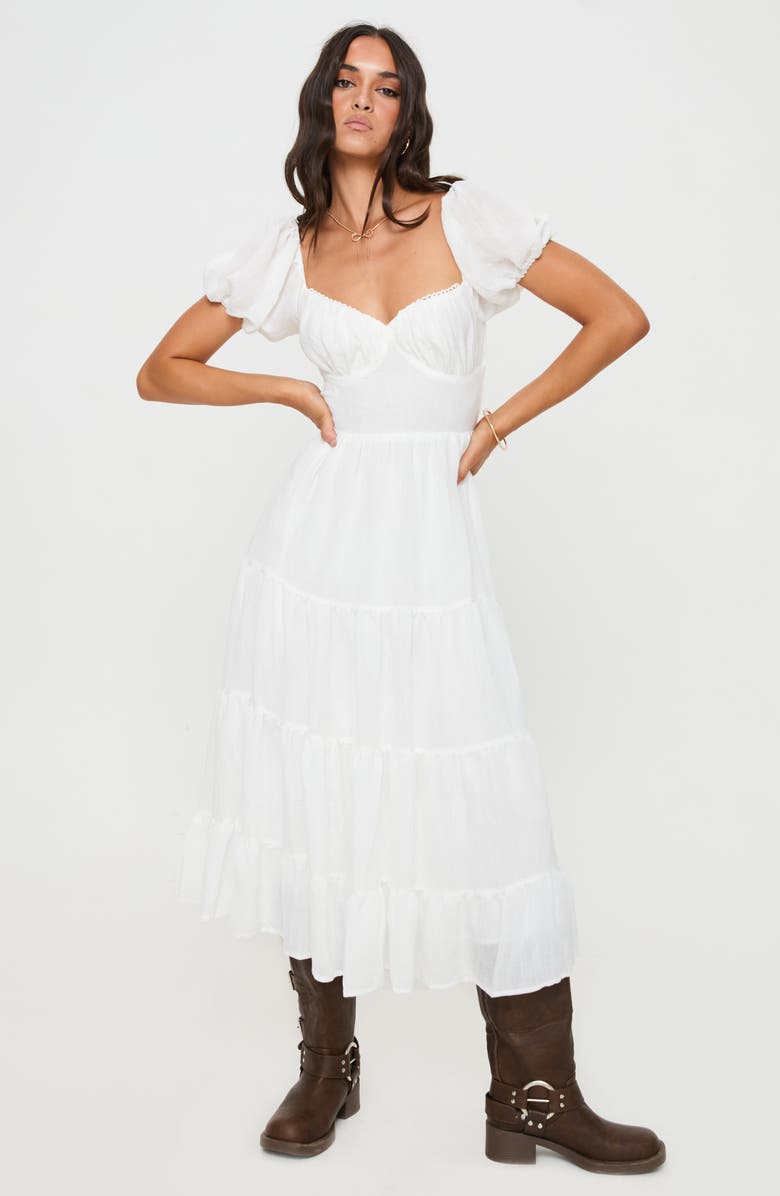Princess Polly Danny Tiered Midi Dress, Alternate, color, White