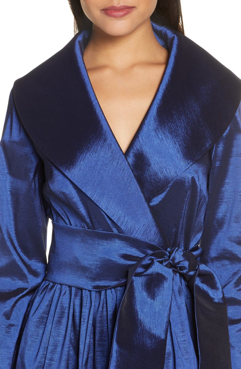 Tahari Long Sleeve Stretch Taffeta Wrap Dress, Alternate, color, 