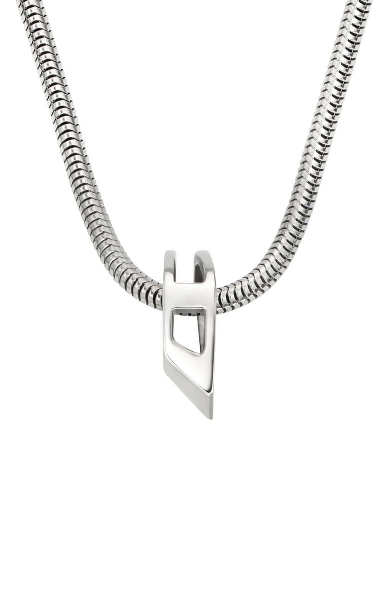 DIESEL<sup>®</sup> D Logo Ring Pendant Necklace, Main, color, Silver