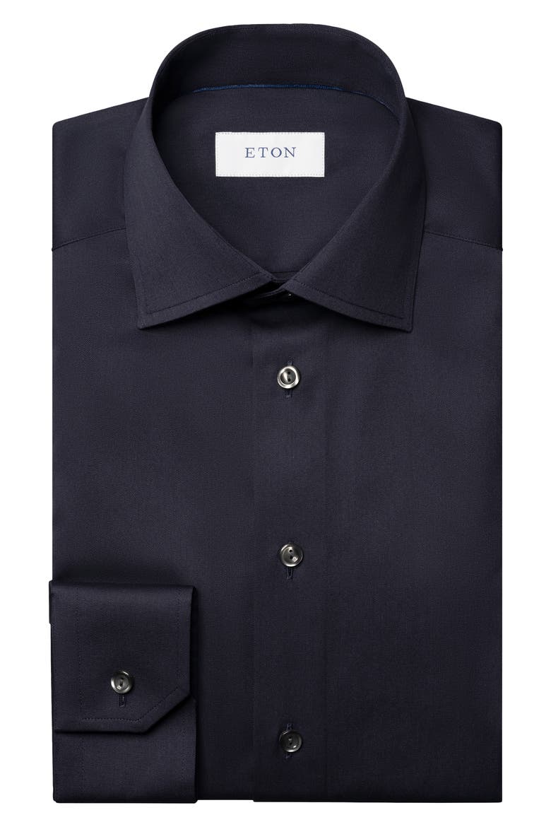 Slim Fit Solid Navy Cotton Twill Dress Shirt, Alternate, color, NAVY