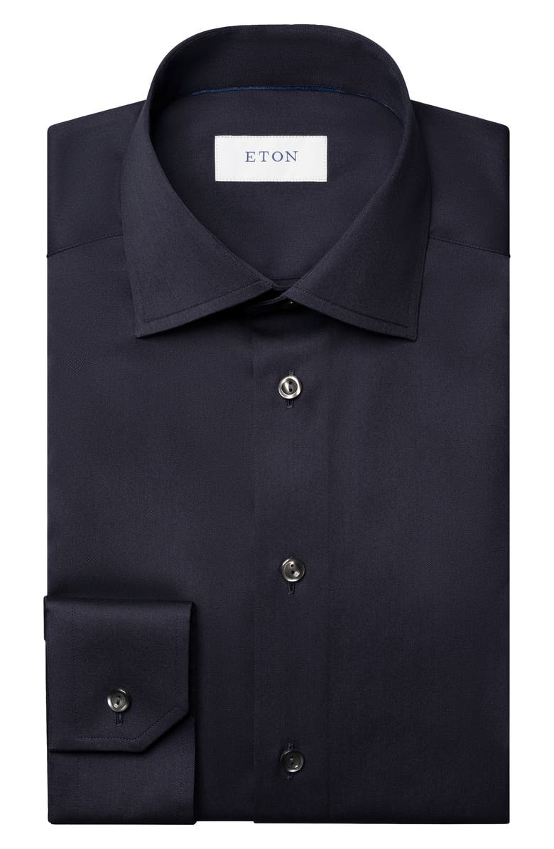 Eton Slim Fit Solid Navy Cotton Twill Dress Shirt, Alternate, color, 