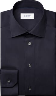 Eton Slim Fit Solid Navy Cotton Twill Dress Shirt